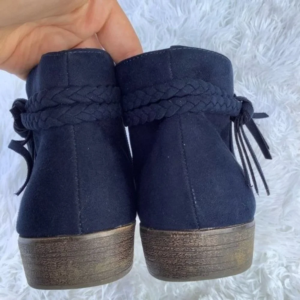 Cat‎ & Jack Ankle Booties Girl Size 6 Deep Blue Faux Vegan Suede Leather Boho